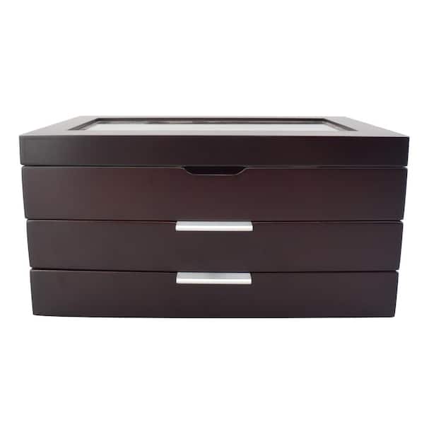 Unbranded Glass Lift Top 2-Drawer Java Watch Box