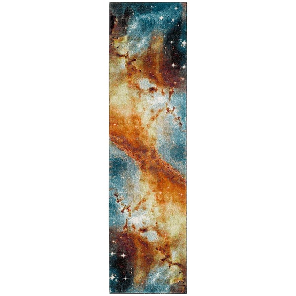 Galaxy 2 ft. x 6 ft. Orange/Multi Abstract Runner Rug