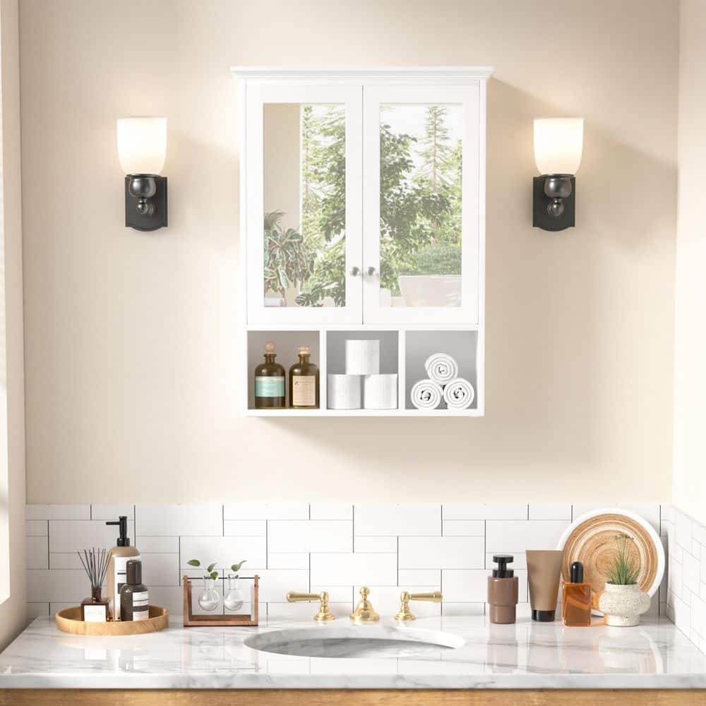 23.6 in. W x 7.5 in. D x 30.4 in. H Oversized Bathroom Storage Wall Cabinet with Adjustable Shelves and Mirror, White price history on PriceWatchPro