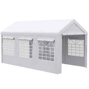 9ft. W x 19ft. x10ft. H Party Tent and Carport, Height Adjustable Portable Garage 8 Legs with Sidewalls White