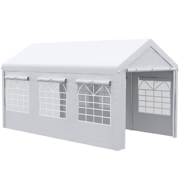 9 in. W x 19 in. D Party Tent and Carport, Height Adjustable Portable Garage 8-Legs with Sidewalls White