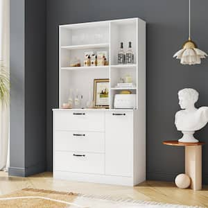 70.87 H White Large Kitchen Pantry Storage Cabinet with Drawers and Open Shelves Freestanding Cupboard Buffet Cabinet