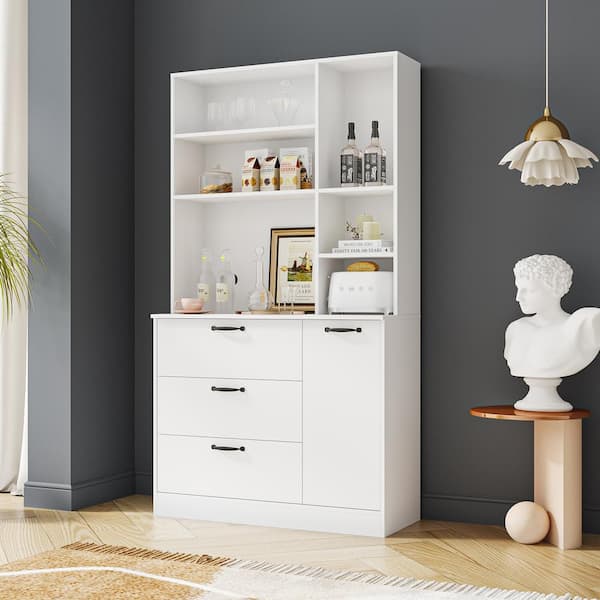 64 Kitchen Pantry Cabinets, White Kitchen Pantry Storage Cabinet with  Adjustable Shelves & Doors, Buffet Cupboards Sideboard Storage Cabinet  Office