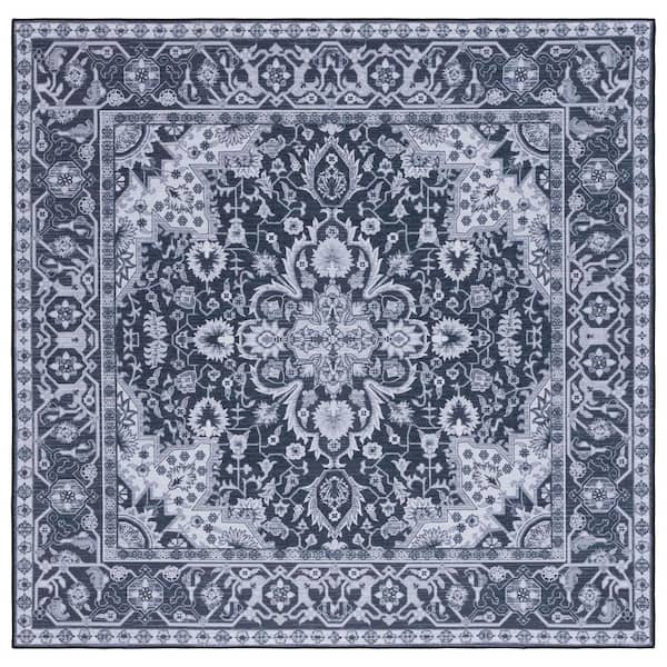 SAFAVIEH Tucson Black/Beige 6 ft. x 6 ft. Machine Washable Medallion Floral Border Distressed Square Area Rug