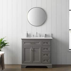 Thompson 36 in. W x 22 in. D Bath Vanity in Gray with Engineered Stone Vanity in Carrara White with White Sink