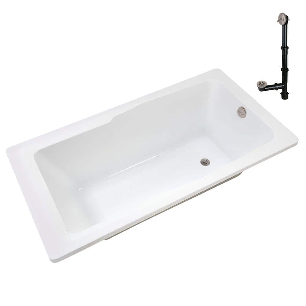 60'' x 32'' Glossy White Acrylic Soaking Drop-In Bathtub