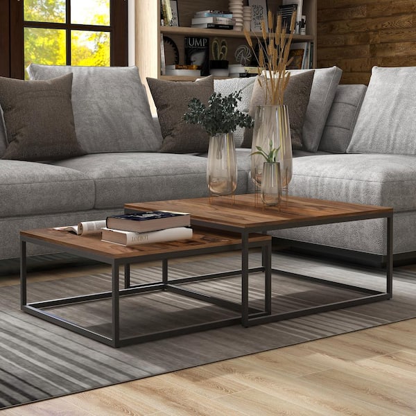 Furniture of America Sabena 29.5 in. W. Natural 11.75 in. H-Sheesham Wood 2-Piece Nesting Coffee Table Set With Side Table
