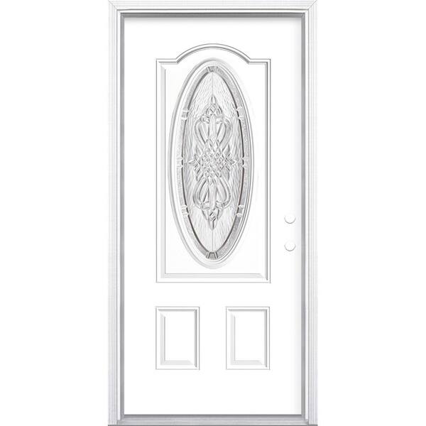 Masonite 36 in. x 80 in. New Haven 3/4 Oval Lite Left Hand Inswing Painted Steel Prehung Front Exterior Door with Brickmold