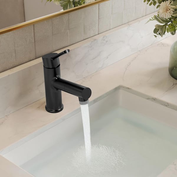1-Handle Pull-Out Single Hole Bathroom Faucet with 2 Water Flow Modes Spot Resistant in Matte Black with Pop-Up Drain