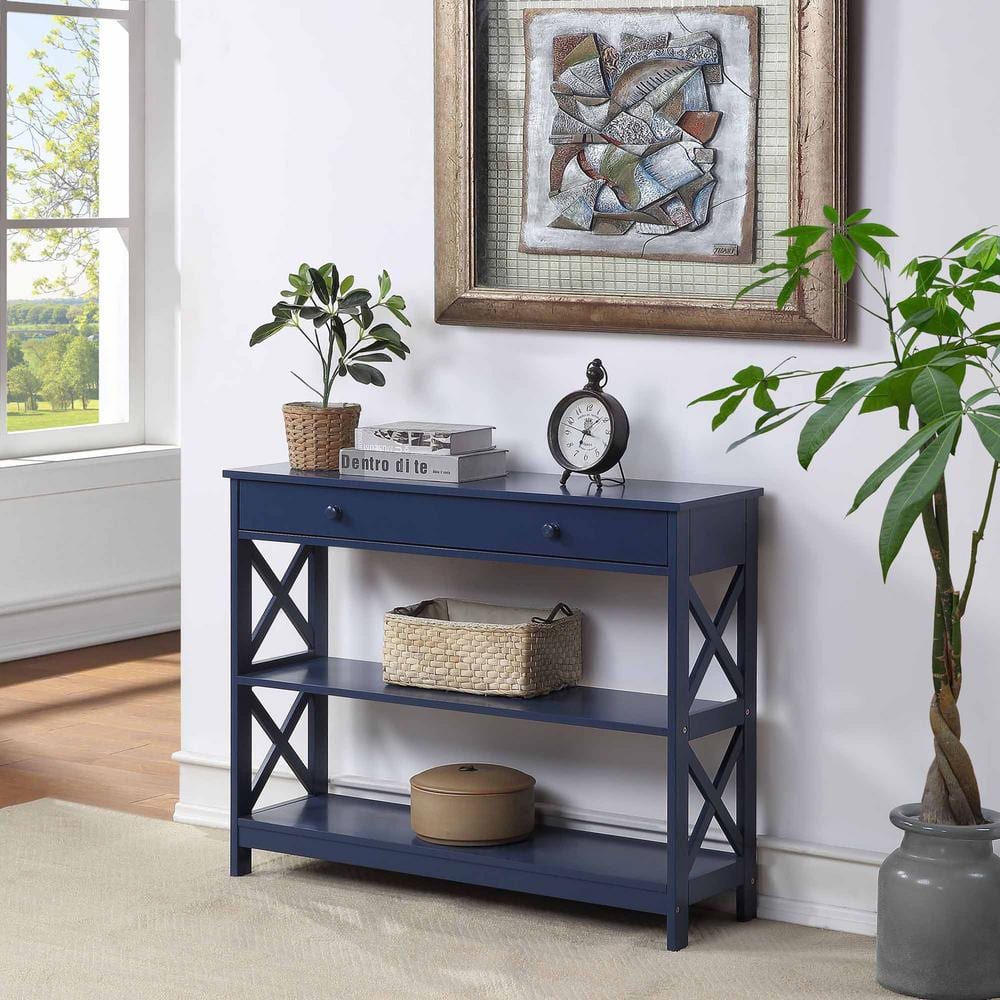 Oxford Cobalt Blue Console Table with X-Pattern and Storage