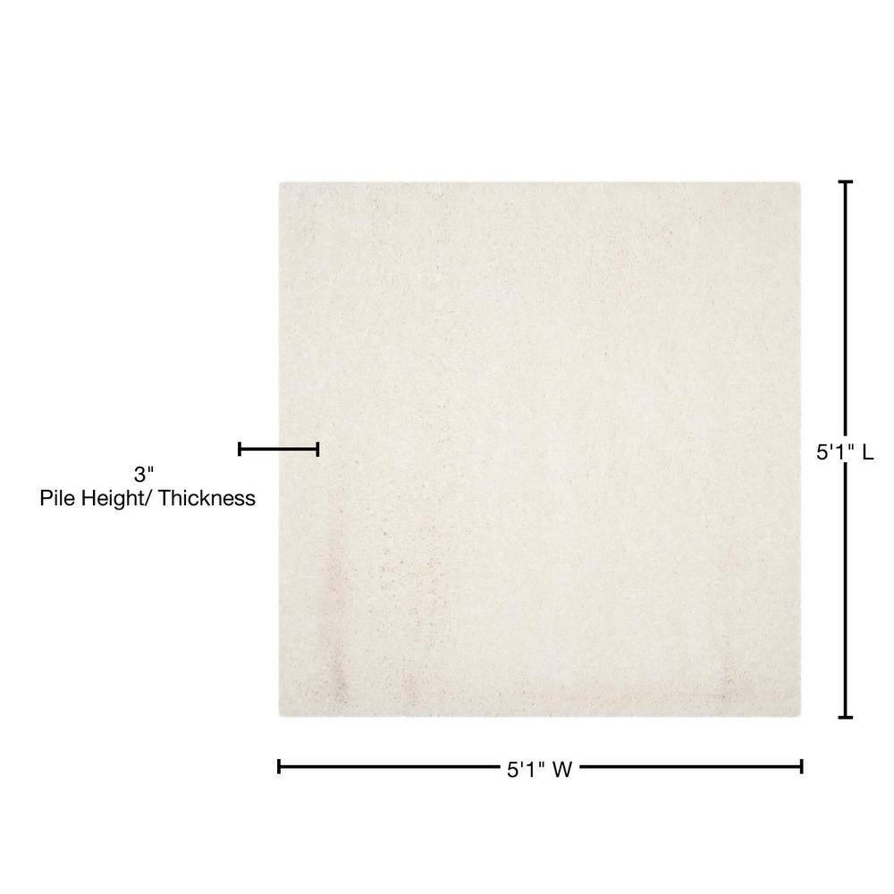 Ivory Square Hand-Knotted Shag Area Rug