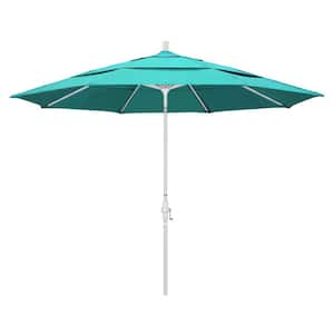11 ft. Matted White Aluminum Market Patio Umbrella with Crank Lift in Aruba Sunbrella