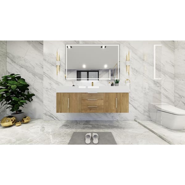 BV Better Vanity Bethany 59 in. W. x 20 in. D x 22 in. H Single Sink Floating Bath Vanity in Oak with White Acrylic Top