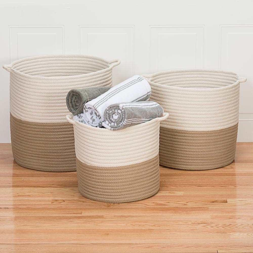 Craftworks 16 in. x 16 in. x 16 in. Sand Round Polypropylene Braided Basket