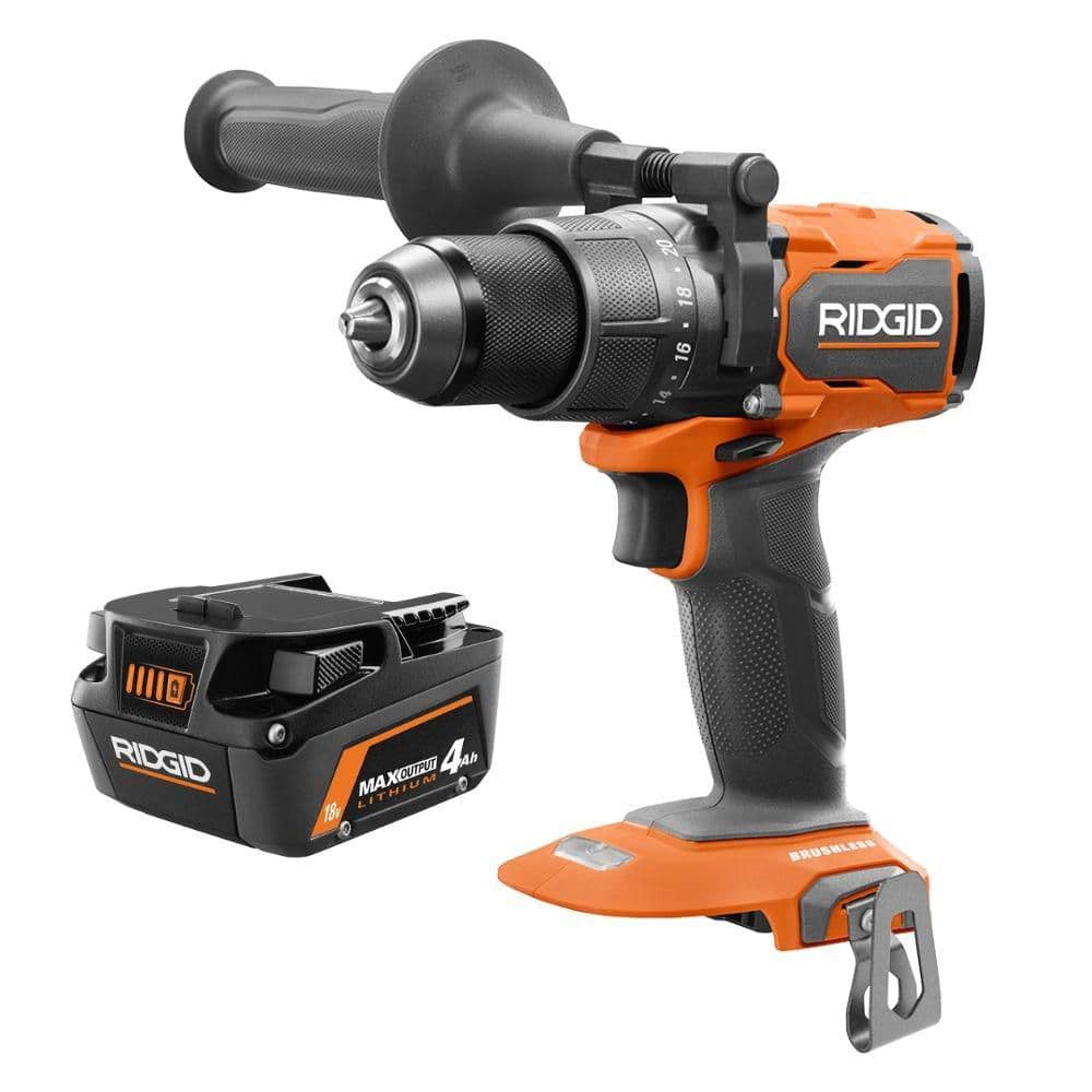 RIDGID 18V Brushless Cordless 1/2 in. Hammer Drill and 18V 4.0 Ah MAX Output Battery (R86115-R840040)