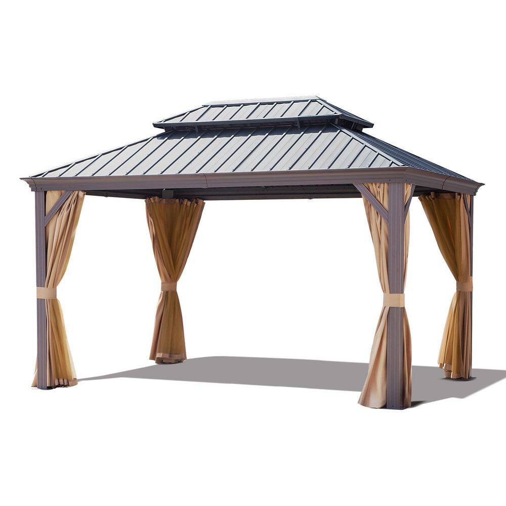 10 ft. x 14 ft. Outdoor Gazebo with Double Galvanized Steel Roof, Ceiling Hook, Yellow Mosquito Netting and Curtains price history on PriceWatchPro