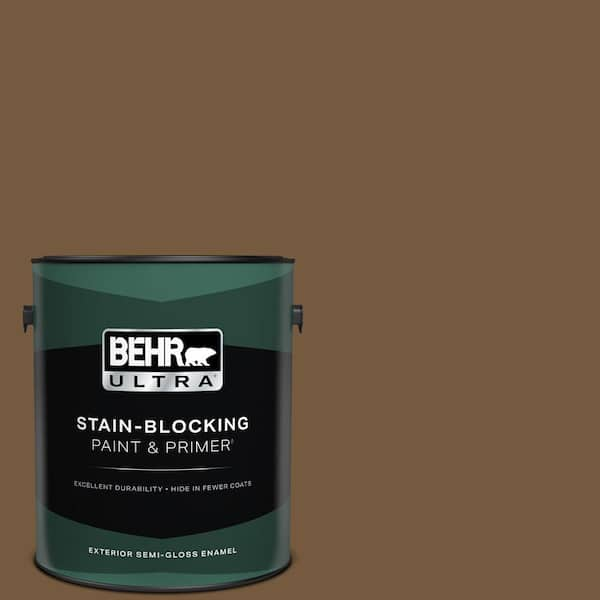 BEHR ULTRA 1 gal. #290F-7 Wooden Cabin Semi-Gloss Enamel Exterior Paint & Primer