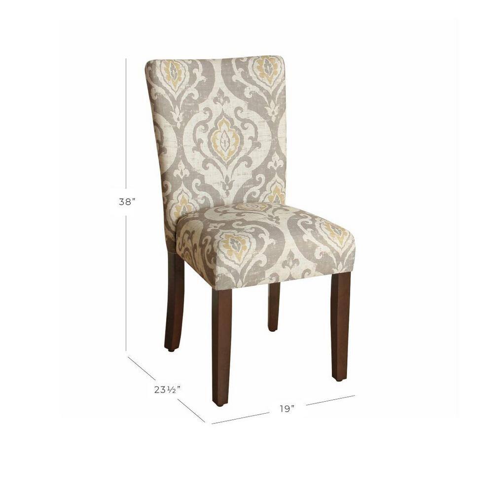 Paisley Linen Upholstered Parsons Side Chair with Wood Legs