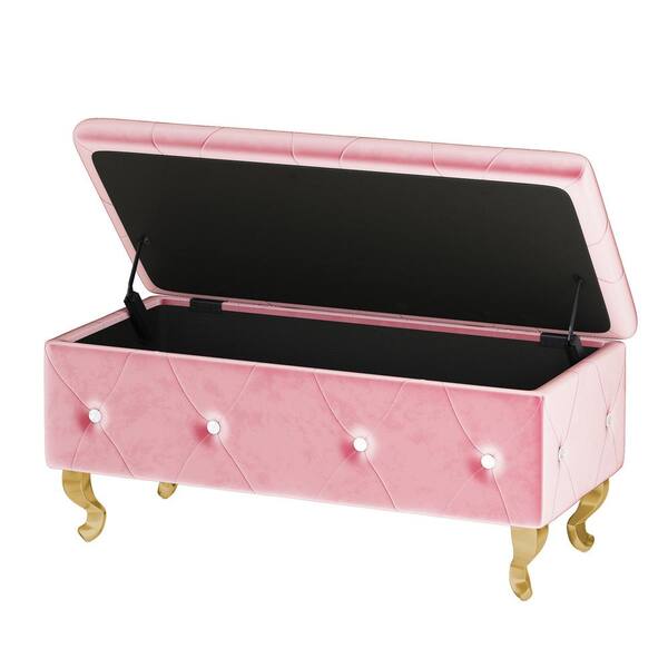 mieres 21 Saviq Velvet Upholstered Pink Storage Bench with Diamond