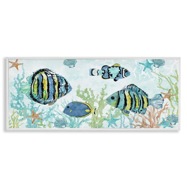 Stupell Industries Various Fish Underwater by Carol Robinson White Framed Animal Giclee Art Print 10 in. x 24 in.