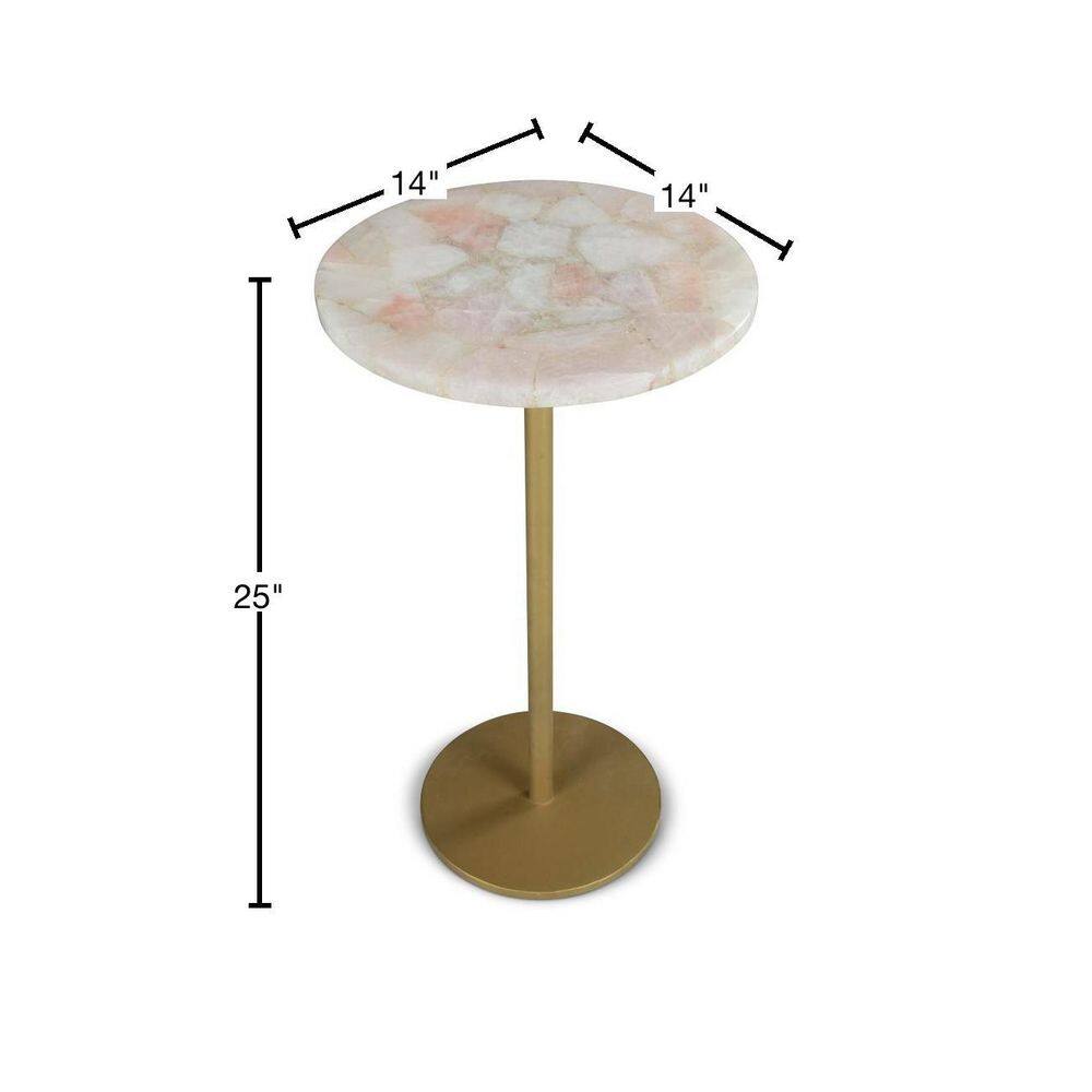 Rosie Round Rose Quartz and Brass Chairside Table