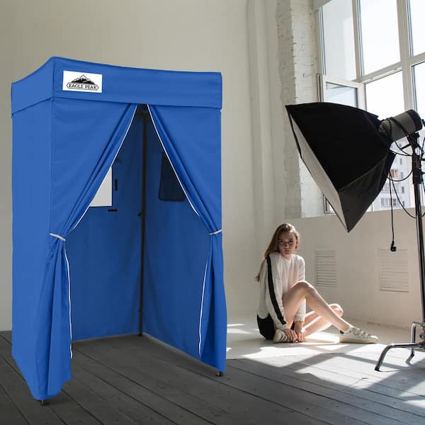 EAGLE PEAK Flat Top 4 ft. x 4 ft. Outdoor Pop-Up Shower Privacy Tent Dressing Changing Room, Blue