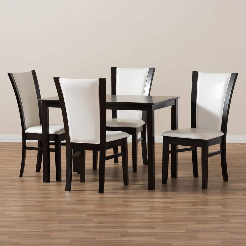 Adley Dark Brown and White Faux Leather 5-Piece Dining Set