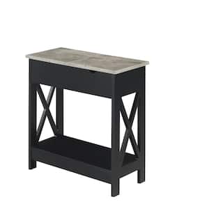 Oxford 23.75 in. W Faux Birch/Black Rectangle Particle Board Flip Top End Table with Charging Station and Shelf