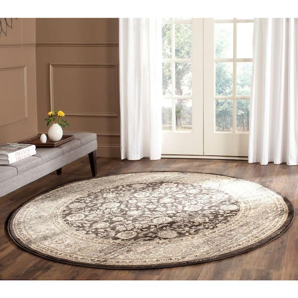 SAFAVIEH Vintage Black/Ivory 7 ft. x 7 ft. Round Geometric Border Floral Area Rug
