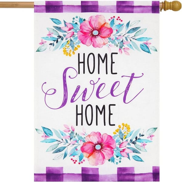 Floral Home Sweet Home Spring Burlap House Flag 28 in. x 40 in.