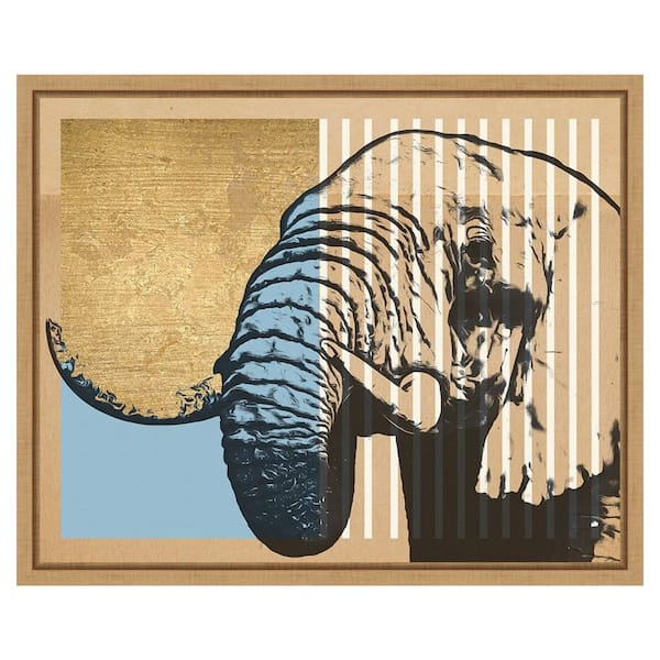 Amanti Art Tan Geometric Elephant II by Alonzo Saunders 20 in. W x 16 in. H. Canvas Wall Art Print Framed in Brown