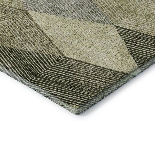 Mayfield Premium Machine Washable Abstract AMF962 Olive 3 ft. x 5 ft. Area Rug