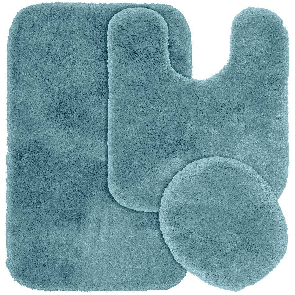 Finest Luxury Ultra Plush Blue Nylon 3-Piece Bath Rug Set