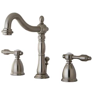 Tudor 8 in. Widespread 2-Handle Bathroom Faucets with Plastic Pop-Up in Brushed Nickel