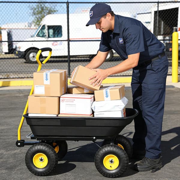 2.5 cu. ft. Garden Cart with Steel Frame and 10 in. Pneumatic Tires, Poly Garden Dump Car, 300 lb. Powered Weelbarrow