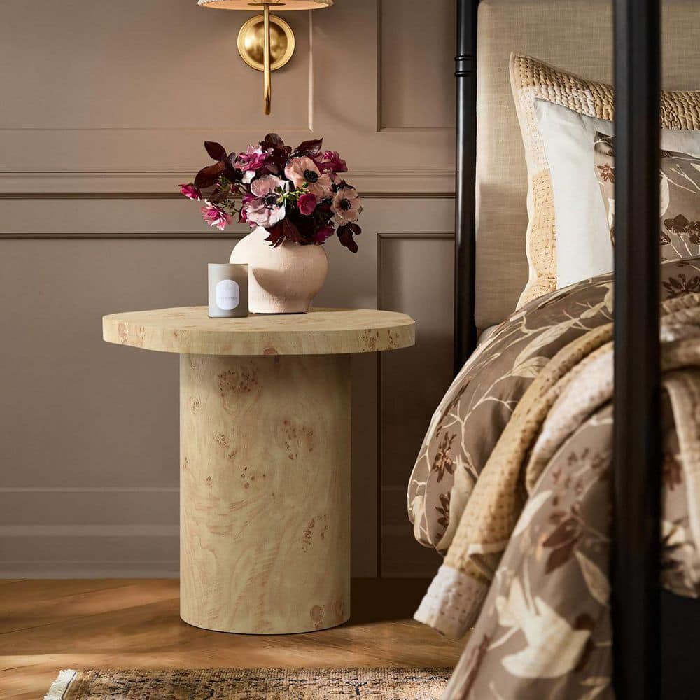 19.7 in. Burl Wood Finish MDF Wood End Table with Irregular Shape Top