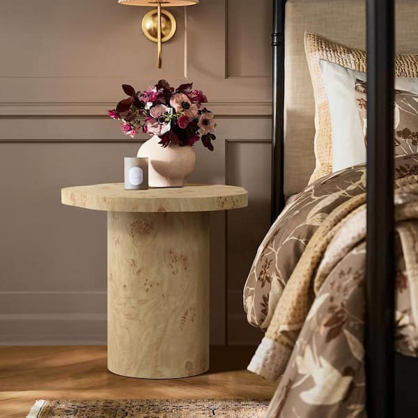 19.7 in. Burl Wood Finish MDF Wood End Table with Irregular Shape Top