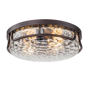 Calliope 12.79 in. 2-Light Oil Rubbed Bronze Flush Mount Ceiling Lights with Seeded Glass Shade
