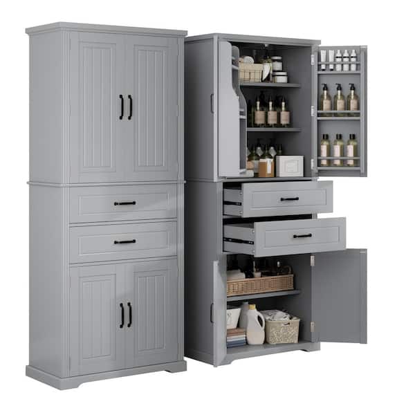 Gray 72.5 in. H Storage Cabinet with 2-Drawers, Adjustable Shelf and Multi-Functional Storage Space
