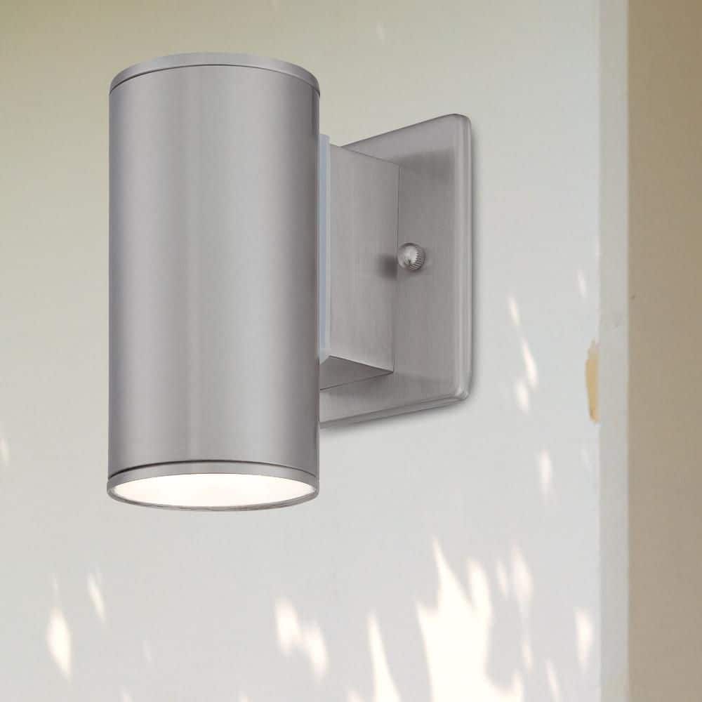 Barrow Satin Platinum Outdoor Line Voltage Hardwired Porch Light Wall Sconce with Integrated LED price history on PriceWatchPro