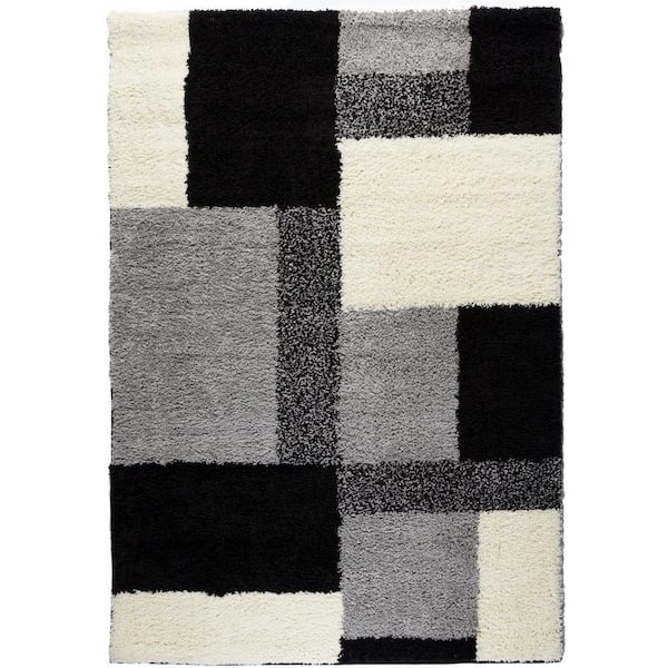 Madison Shag Cubes Black 3 ft. x 5 ft. Contemporary Geometric Area Rug