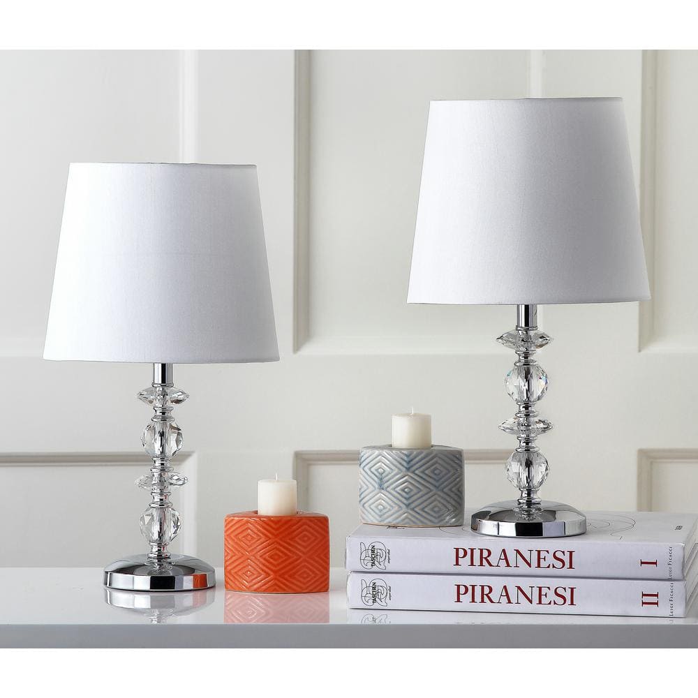 Elegant Derry Crystal Orb Table Lamp Set, Transparent with White Shade