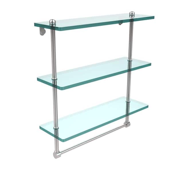 Allied Brass 16 in. L x 18 in. H x in. W 3-Tier Clear Glass Bathroom Shelf  with Towel Bar in Polished Chrome PR-5/16TB-PC The Home Depot