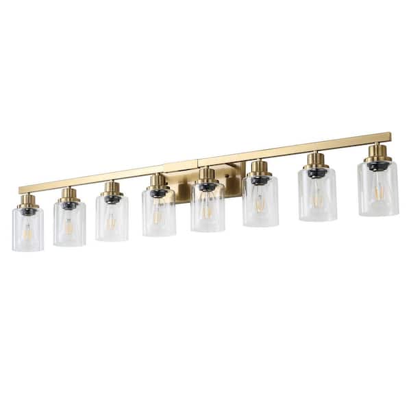 HKMGT 51.2 in. 8-Light Gold Vanity Light with Clear Glass Shade