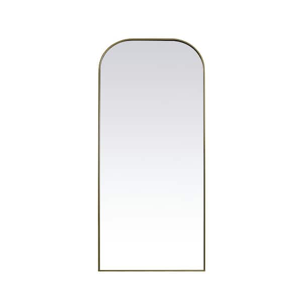 Unbranded Simply Living 32 in. W x 76 in. H Arch Metal Framed Brass Full Length Mirror