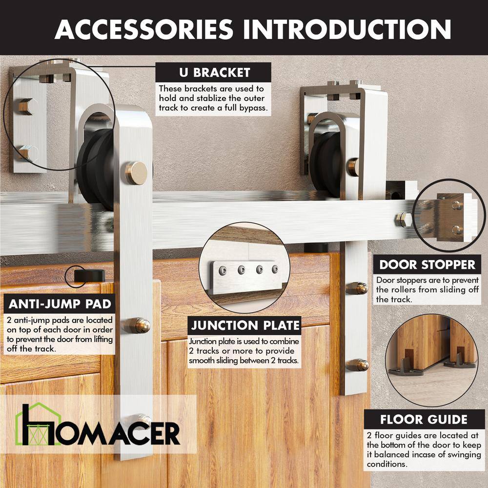 Brushed Nickel Double Track Bypass Sliding Barn Door Hardware Kit