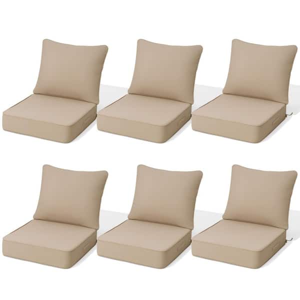 24 in. x 24 in. x 5.5 in. Patio Couch Cushion with 30D Sponge 6-Pieces Replacement Outdoor Deep Seat Cushions in Beige