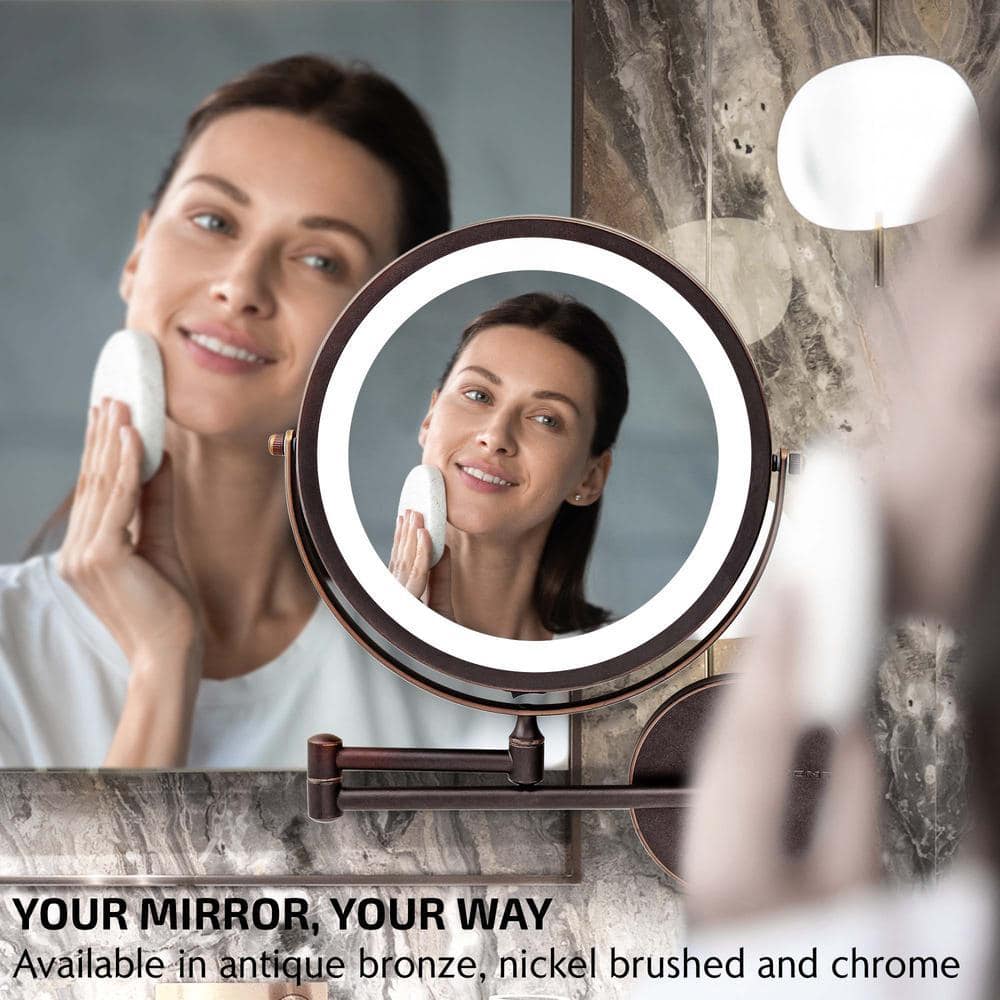 OVENTE 1.6 in. x 13.2 in. Lighted Magnifying Wall Makeup Mirror in Antique Bronze MFW85ABZ1X7X