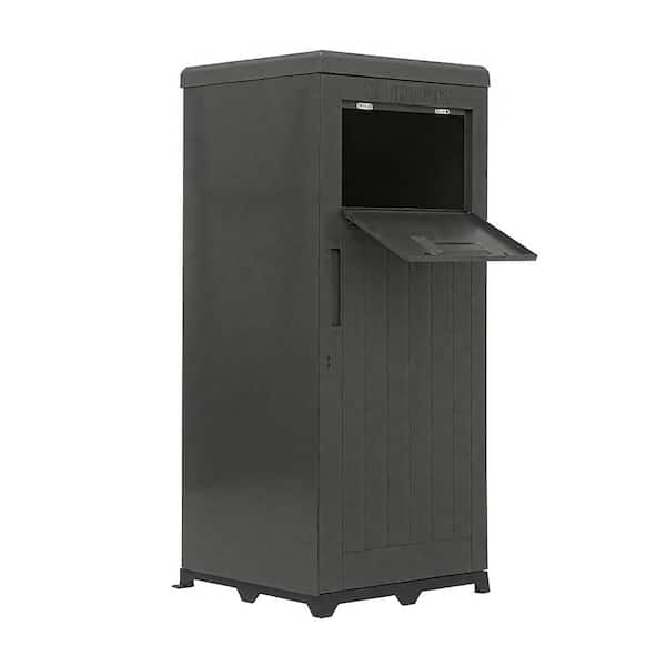 Package Delivery Box 20.7 in. W x 21.9 in. D x 48.5 in. H Black Metal Outdoor Storage Cabinet with Lockable Secure