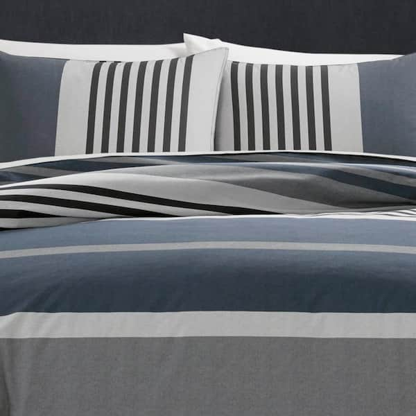 Nautica Rendon 2 Piece Charcoal Grey Striped Cotton Twin Duvet Cover Set Ushsfn1052120 The Home Depot